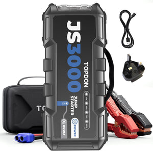 Jump Starter JS3000, 3000A/24000mAh Battery Booster Jump Starter Power Pack for Up to 9L Gas/ 7L Diesel Engines, Portable Jump Starter Power Bank with Handle/Jumper Cable/EVA Case