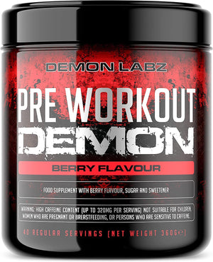 Pre Workout Demon - Advanced Pre-Workout Energy Powder with Creatine, Caffeine, Beta-Alanine & Glutamine, Berry Blast, 360g - 40 Servings