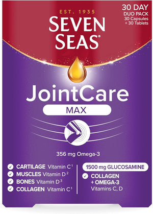 JointCare Max with Glucosamine, Omega-3, Collagen, Vitamin C and D Supplements for Joints Capsules, 1 month supply, Multicoloured, 60 Count