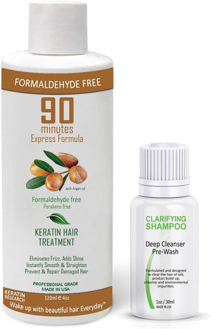 90 MINUTES Brazilian Keratin Hair Treatment for Most Hair Types Formaldehyde-Free Rich Complex of Protein Blends & Argan Oil Instant Results Super shiny Soft Straight Hair for months