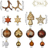 Christmas Baubles,70pcs 3-9cm Shatterproof Christmas Baubles Pack with Tree Topper, Woodland Copper and Gold Christmas Ball Ornaments for Tree Decoration,House Shape Packing