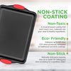 Baking Tray Set - Oven Baking Pans, 3 Piece Non-Stick Oven Trays, Deluxe & Stylish High Quality - Matal Bakeware, Black w/Red Silicone Handles