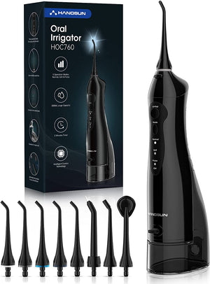 Water Flossers for Teeth Cordless Oral Irrigator Dental Water Jet HOC760 Electric Tooth Flosser with 8 Jet Tips 300ML Water Tank USB Rechargeable for Tavel and Home Use Black