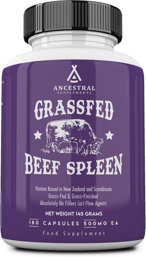 Grass Fed Beef Spleen Supplement, 3000mg Spleen Support Formula Promotes Immune, Iron, and Allergy Health, Non-GMO, 180 Capsules