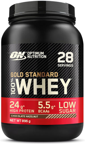 Gold Standard 100% Whey Muscle Building and Recovery Protein Powder With Naturally Occurring Glutamine and BCAA Amino Acids, Chocolate Hazelnut Flavour, 28 Servings, 896 g