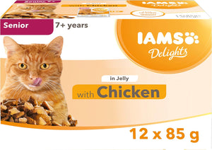 Delights Complete Wet Cat Food for Senior 7+ Cats Chicken in Jelly Multipack 12 x 85 g Pouches