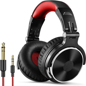 Wired Over Ear Headphones Hi-Fi Sound & Bass Boosted headphone with 50mm Neodymium Drivers and 1/4 to 3.5mm Audio Jack for Studio DJ AMP Recording Monitoring Phones Laptop (Red)