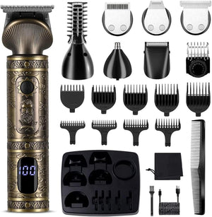Beard Trimmer Kit Professional Hair Clipper Trimmer Zero Gapped T-Blade Trimmer Electric Shaver Razor Nose Body Trimmer for Men Cordless Grooming Kit 7 in 1