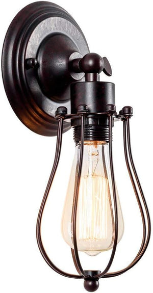 Industrial Wall Sconce Vintage Lighting Adjustable Lamp Rustic Wire Metal Cage Oil Rubbed Wall Light Shade Edison Style Antique Fixture Porch Mirror (No Bulb) (Rust Color)