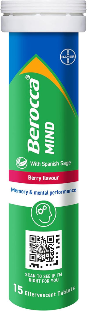 Mind Effervescent Tablets Including B Vitamins, with Spanish Sage to Support Memory and Mental Performance- 15 Tablets – Berry Flavour