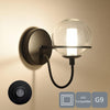 1xG9 Up Wall Light with On/Off Switch, Indoor Wall Lamps Matt Black Finish, Modern Wall Sconce Lights with Globe Glass Shade, Ideal for Bedroom, Living Room, Hallway, Hotel