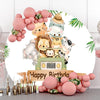 220cm Diameter Animals Birthday Round Photography Backdrop, 7ft Cute Jungle Safari Forest Greenery Car Zoo Background 1st 2nd Baby Birthday Newborn Party Kids Portrait Photo Studio Props