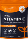 Vitamin C Tablets 1100mg – 180 Premium Vegan and Vegetarian Tablets – 3 Month Supply - High Strength Ascorbic Acid - Vitamin C for The Immune System - Letterbox Friendly - Made in The UK by