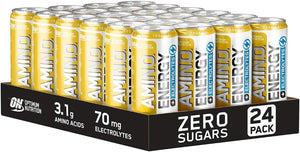 Essential Amino Energy + Electrolytes, Ready To Drink Sugar Free EAA Energy Drink with Electrolytes and Caffeine, Workout Supplement for Men and Women, Tropical, 24x250 ml