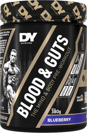 - Blood and Guts Pre Workout Powder, 380g (Blueberry) - High Strength Preworkout with 350mg Caffeine, Citrulline Malate, Beta Alanine, Arginine AKG, L-Tyrosine, Vitamin B3 for Men & Women