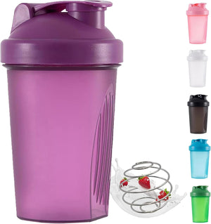 Protein Shaker Bottle with Stainless Steel Mixing Ball, Workout Water Bottle with Non-Leak Flip Lid 400ml for Fitness Sports Gym Supplement Drinks Bottles, Capacity for Smooth Shakes(Purple