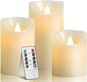 LED Candles,Flameless Candles 4" 5" 6" Real Wax Battery Candle Pillars, 10 Key Remote Control with 24 Hour Timer Function(Ivory,3 * 1)