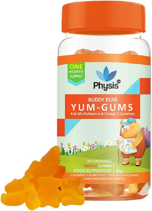 Kids Multivitamin Gummies | Ages 2+ | 30 Orange Flavour Chewable Vitamin with Vitamins C, D, Omega 3 & More | Kids Vitamins Chewies for Cognition, Energy & Support Growth | Children's Vitamins