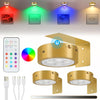 3 Pack Picture Lights for Wall Battery Operated Gold Picture Light Rechargeable Dimmable Timer Painting Frame Light Cordless Art Lights for Wall Led Puck Lights with Remote Control Gold RGB