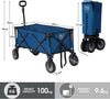 Festival Trolley on Wheels, 135L Folding Camping Wagon with Adjustable Handle & Cup Holder, Collapsible Beach Cart Foldable for Outdoor Garden Picnic Shopping 100KG Capacity, Blue