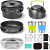 Camping Cookware Set Non-Stick Pot and Pan Set with Kettle, Stainless Steel Utensils Mess Kit, Cups Plates Knives Spoons Forks for Outdoor Cooking