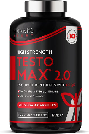 Test Booster for Men - 210 Vegan Capsules - 1450mg per Testosterone Supplement Serving - TESTOMAX™ 2.0 Contains 17 Active Ingredients Incl. Ashwagandha KSM 66®, CoQ10, Maca Root - Made by