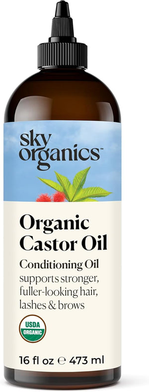 - Organic Castor Oil - Volumizing Hair Oil - Pure Castor Oil for Face, Hair & Scalp - Cold Pressed - Natural Conditioner - Omega Fatty Acids, Vegan - Beauty, Hair Care, & Self Care - 16oz