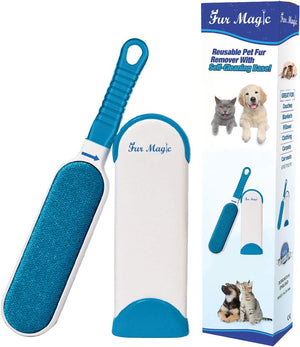 Pet Hair Remover Lint Brush With Self-Cleaning Base, Reusable Fluff Remover for Clothes, Double-Sided Fur Cleaner for Dog and Cat