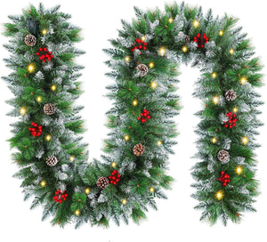 Christmas garland,christmas garland with lights,2.7M/ 9FT Christmas Garland Decorations Illuminated with LED Lights,for Stairs Fireplaces Christmas Festive Wreath Xmas Decor