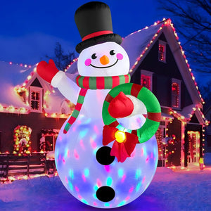 6 FT Snowman Inflatable Christmas Decorations with Colorful Rotating LED Lights, Christmas Inflatable Snowman Outdoor with Wreath for Xmas Garden Yard Lawn Porch Holiday Party