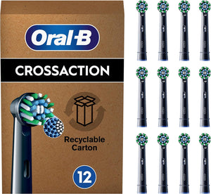 Pro Cross Action Electric Toothbrush Head, X-Shape and Angled Bristles for Deeper Plaque Removal, Pack of 12 Toothbrush Heads, Suitable for Mailbox, Black