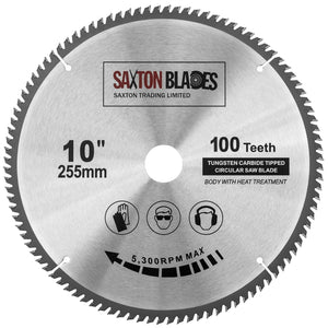 Saxton TCT Circular Fine Cutting Wood Saw Blade 255mm x 30mm bore x 100T Compatible with Bosch Makita Dewalt