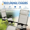 Set of 2 Sun Lounger Padded Garden Chairs With Cup And Phone Holder – Adjustable Headrest - Deck Folding Recliner Zero Gravity Outdoor Chair - Grey