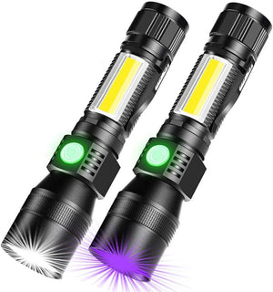 3 in 1 USB Torches LED Super Bright Rechargeable [whitelight redlight & UV] Waterproof Torch with 7 Modes for Camping [2 Pack]