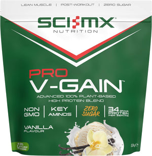 Pro-V Gain - 100% Vegan Vanilla Flavour Soy Protein Powder Isolate + B12 + Magnesium - Muscle Growth & Maintenance - Sugar Free, Non-GMO - 2.2KG (49 servings) 34g of protein per serving