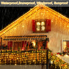 Icicle Outdoor Christmas Lights 10 M 320 LED Warm White Fairy Lights Plug in 60 Drops Waterproof Xmas Decorations Curtain Lights 8 Modes String Lights