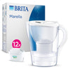 Marella Water Filter Jug White (2.4L) Annual Pack incl. 12x MAXTRA PRO All-in-1 cartridge - fridge-fitting jug with digital LTI and Flip-Lid - now in sustainable Smart Box packaging