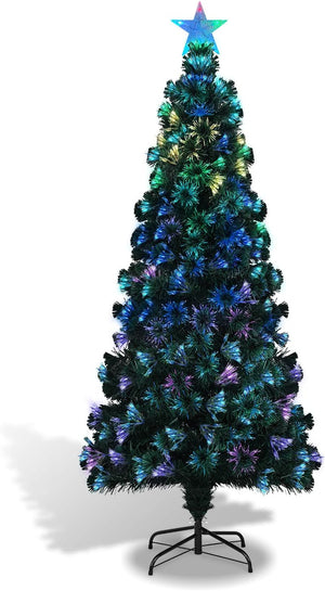 4 FT Fibre Optic Christmas Tree 120 cm Artificial Xmas Trees Pre Lit Christmas Trees,Lights Fibre Optic Tree with stars, Automatic color-changing Seasonal Decoration,Green