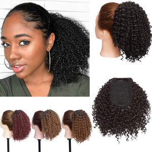 8 Inch Afro Drawstring Ponytail Kinky Curly Scrunchie Hair Bun Clip In Ponytail Extensions For Women Curly Hair Bun Hair Pieces Curly Drawstring Ponytail - Dark Black