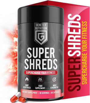 GENETEX Super Shreds Weight Supplement Capsules for Men & Women: Pre Workout, Water Balance Tablets, Glucomannan, Caffeine, L-Carnitine, African Mango, Green Coffee, Caffeine, Capsicum Cayenne