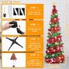 Artificial Christmas Tree, 5ft Collapsible Christmas Tree, Pop Up Tinsel Tree with 50 Leds Lights, Bright Artificial Xmas Tree Fibre Optic Christmas Tree for Xmas Home Decoration (Red)