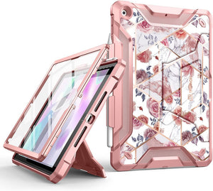 for iPad 9th/8th/7th Generation Case/iPad 10.2 Case,[Built in Screen Protector] [Pencil Holder] Shockproof Rugged Protective Cover and DropProof Stand Designed for iPad 10.2"-Rose Gold Marble