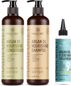 Argan Oil Shampoo + Conditioner + Hair Treatment Set (2 x 500 ml + 200 ml) - Organic Sulfate Free, Paraben Free Gentle on Curly & Color Treated Hair, For Men & Women