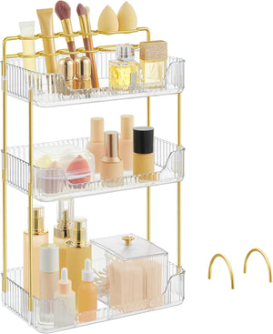 Makeup Organiser, 2 Types of Accessories, 3-Tier Skincare Organiser, Rectangular, Customisable, Jewellery Holder, for Vanity, Gift, Transparent JKA013W01