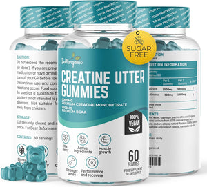 Creatine Gummies - 5000mg Creatine Monohydrate Gummies - 1000mg BCAAs, Pre Workout Gummies - Gym Supplements for Men - Protein Gummies - Muscle Recovery - Sugar Free - UK Formulated