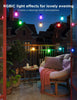 Outdoor LED String Lights, 15m RGBIC WiFi Garden Lights Dimmable Warm White LED Bulbs, IP65 Waterproof Smart Garden Lights for Backyard, Party