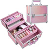 Makeup Case Vanity Box 4 Trays Beauty Organiser Case Cosmetic Storage Box with Locks, Pink