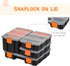 Set Of 4 Plastic DIY Tool Storage Boxes w/Inside Dividers Locking Lids Home Garage Organisation Stacking Arts Crafts Bolts Black Orange