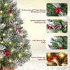 2Pcs Pre-Lit Artificial Mini Tabletop Christmas Tree, 3ft/98cm Frosted Battery Operated Small Xmas Trees with 50 LED Lights, 70 Red Berries &10 Pinecones for Festival Decoration