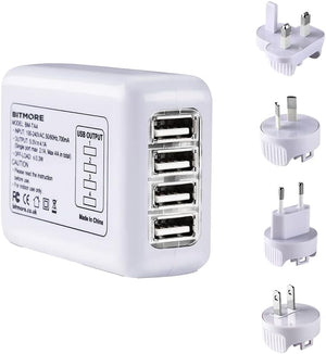 Carbon Neutral Universal Travel Adapter with 4 USB & 4 Worldwide Plug - Worldwide EU, UK, US International Euro Turkey Thailand Spain Greek Socket Converter and Adopter